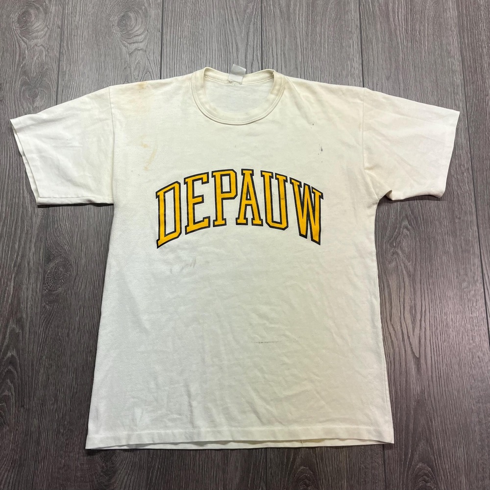 Vintage Depauw University 1980s White T Shirt Medium Single Stitch Spell Out